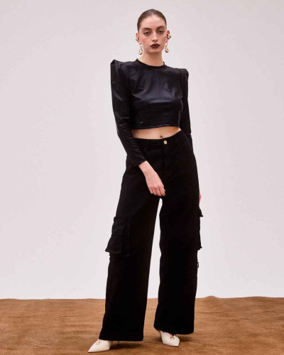 POLERA BOWIE CROP NEGRO METALIZADO