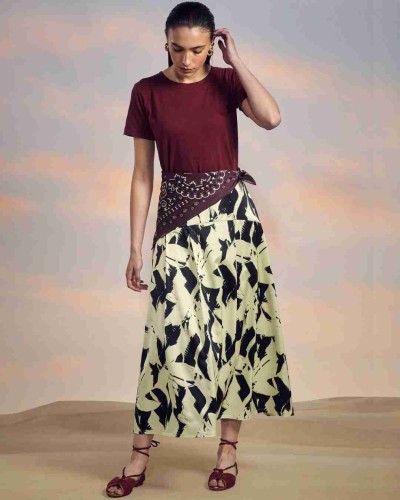 FALDA VENUS ABSTRACT FLOWER ECRU